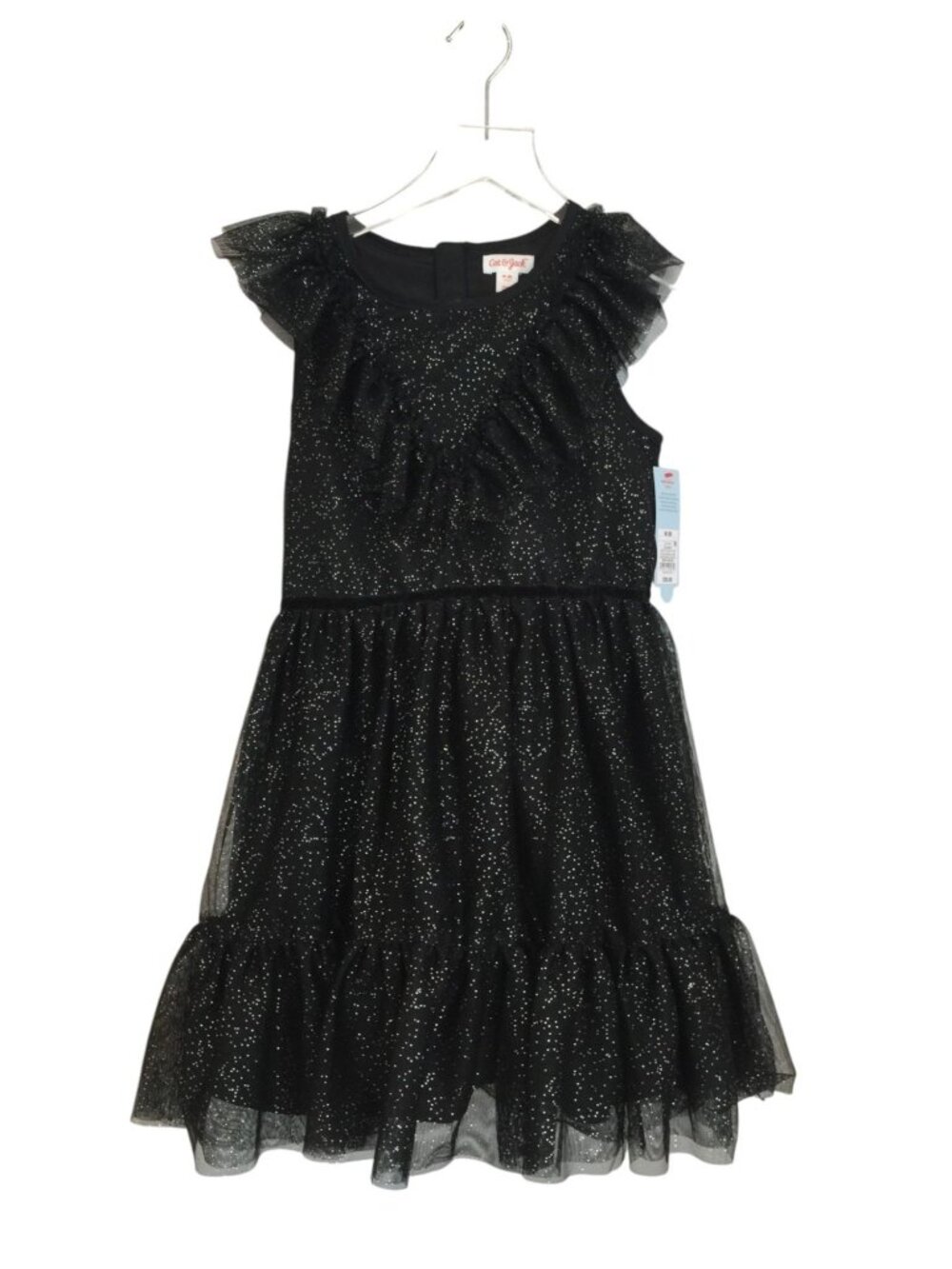 Cat & Jack Black Glitter Ruffle Tiered Dress Size Medium 8 Short Sleeve